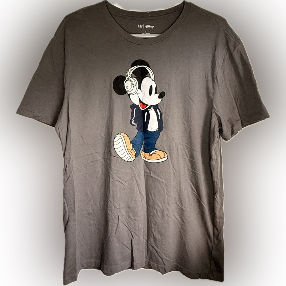 GAP X Disney Mickey Mouse with Headphones Gray T-Shirt Adult Size Large